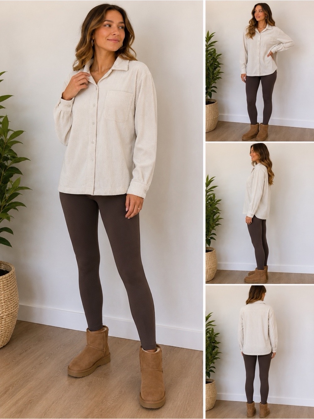 L.L.Bean Ivory Textured Corduroy Shacket Shirt Jacket Petite Large Cotton